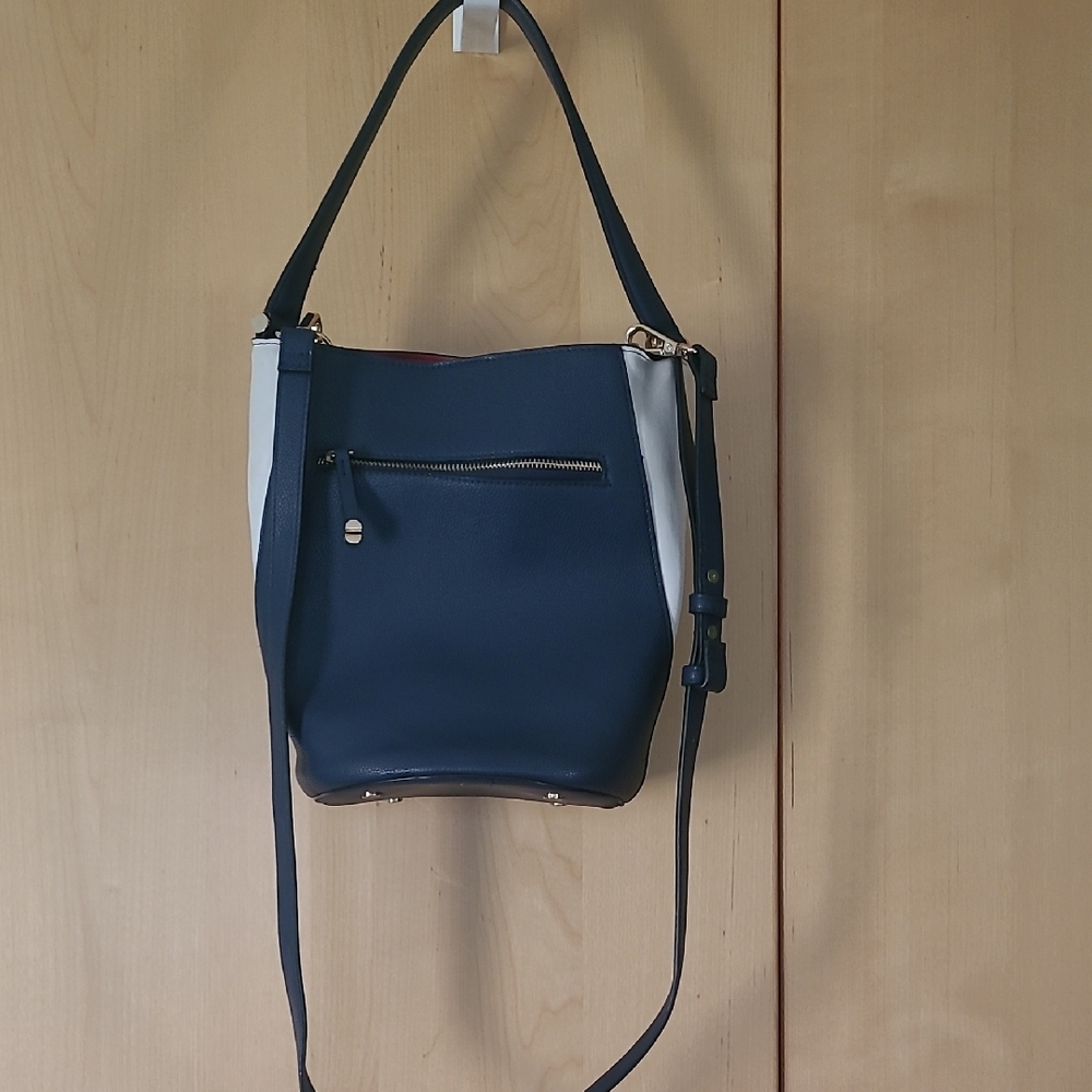 Alfani Navy and White Women's Bucket Bag